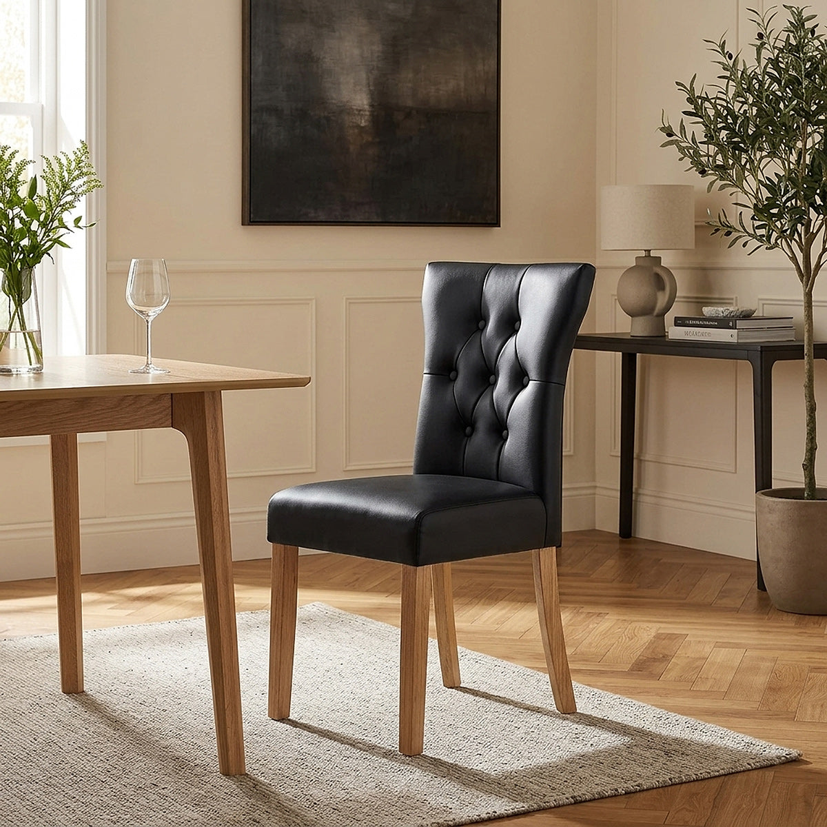 Chaise Bois Faux Cuir - Bradbury Noir 