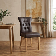 Chaise Bois Faux Cuir - Bradbury Marron 