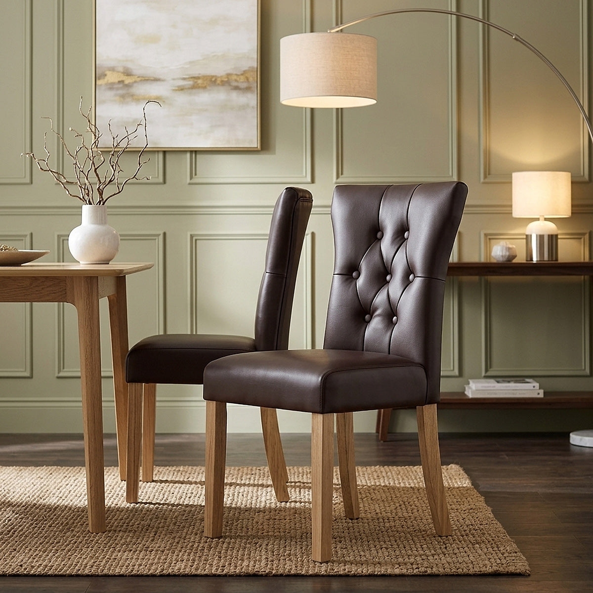 Chaise Bois Faux Cuir - Bradbury Marron 