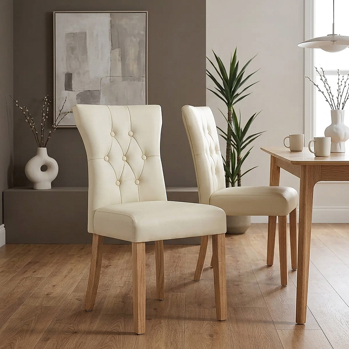 Chaise Bois Faux Cuir - Bradbury Crème 