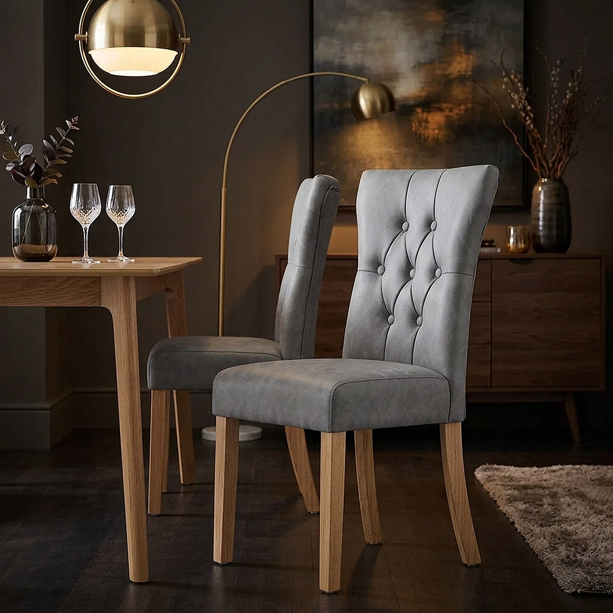 Chaise Bois Faux Cuir - Bradbury Gris 