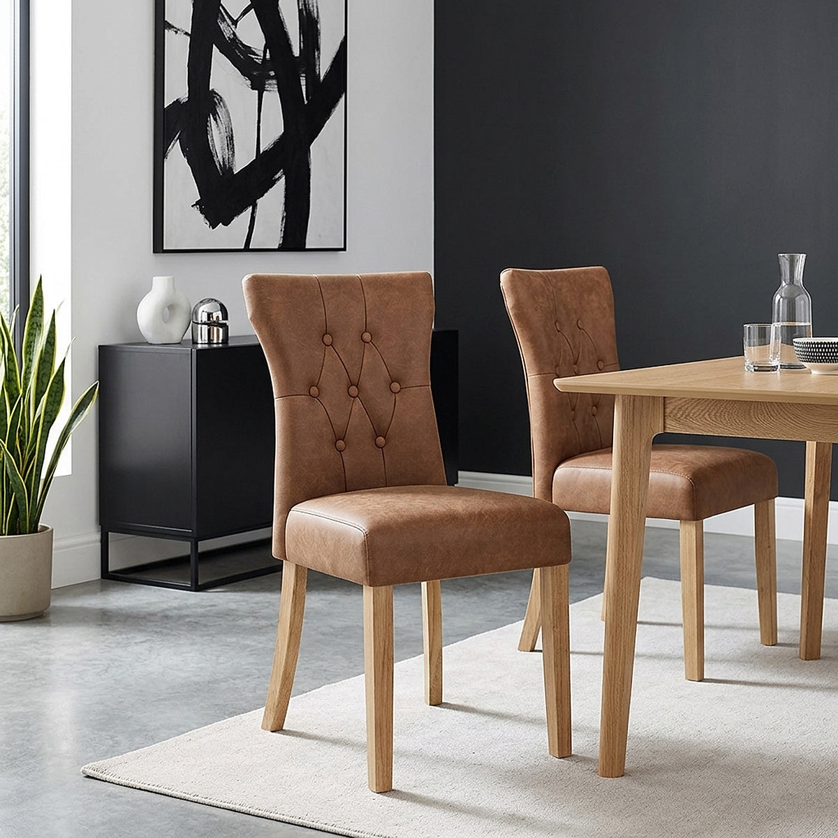 Chaise Bois Faux Cuir - Bradbury Cognac