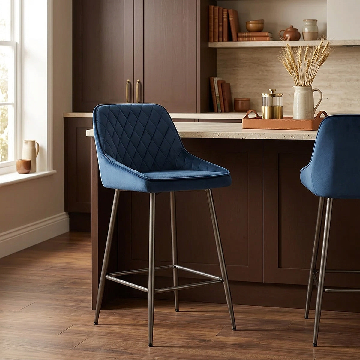 Tabouret de Bar Velours - Brisbane Bleu 