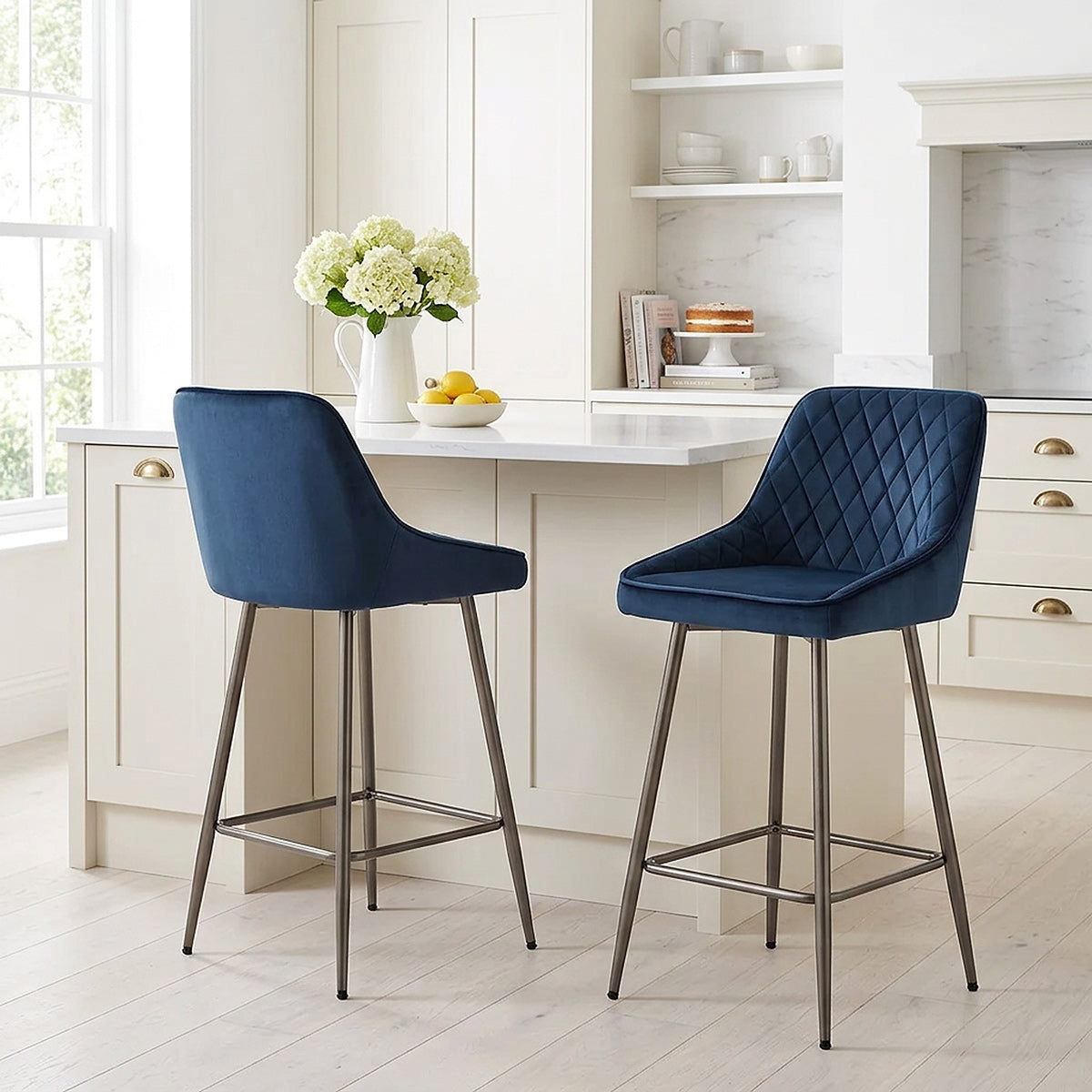 Tabouret de Bar Velours - Brisbane Bleu 