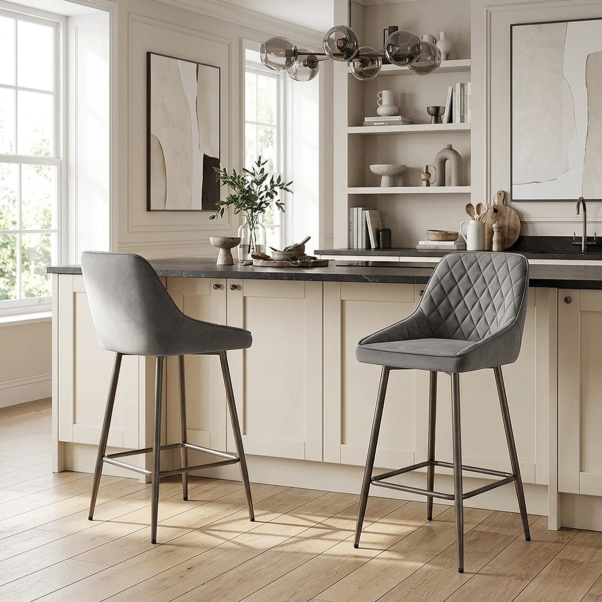 Tabouret de Bar Velours - Brisbane Gris 