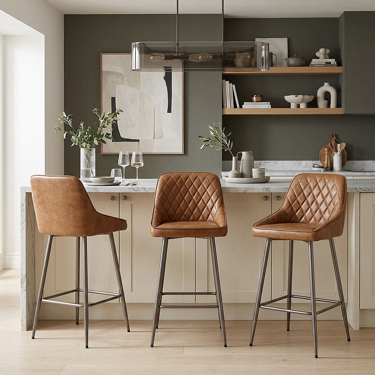 Tabouret de Bar Cuir Véritable - Brisbane Marron 