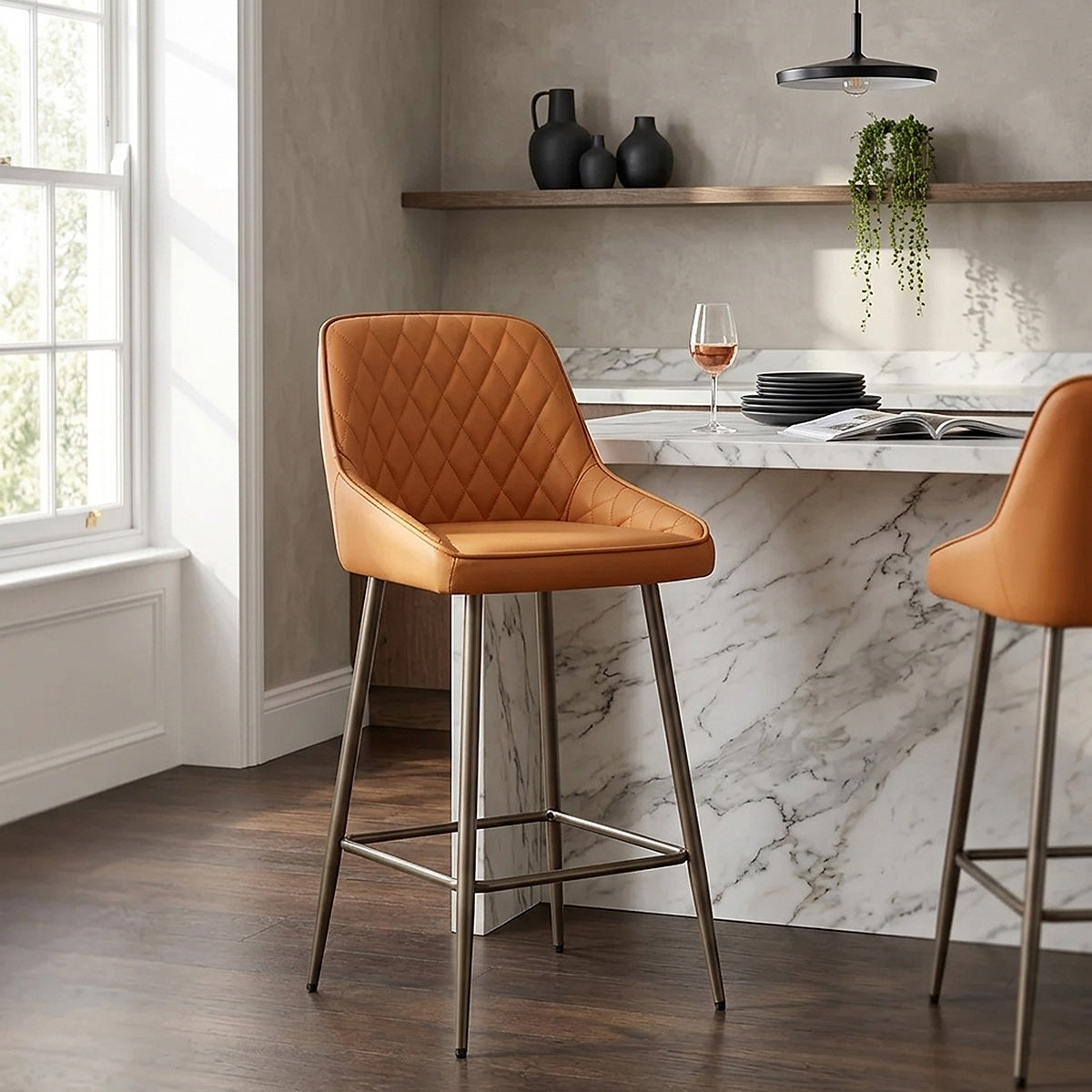 Tabouret de Bar Cuir Véritable - Brisbane Orange 
