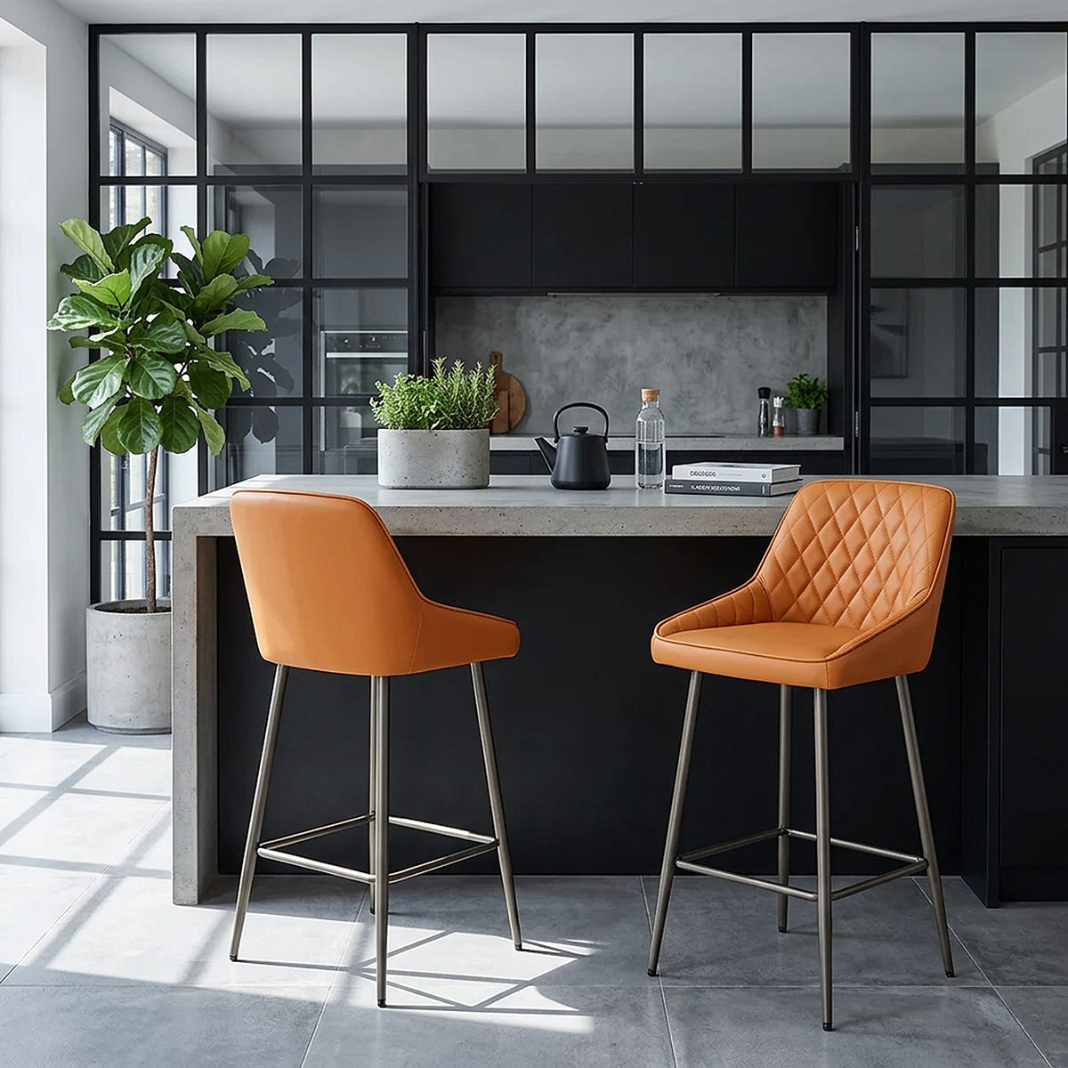 Tabouret de Bar Cuir Véritable - Brisbane Orange 