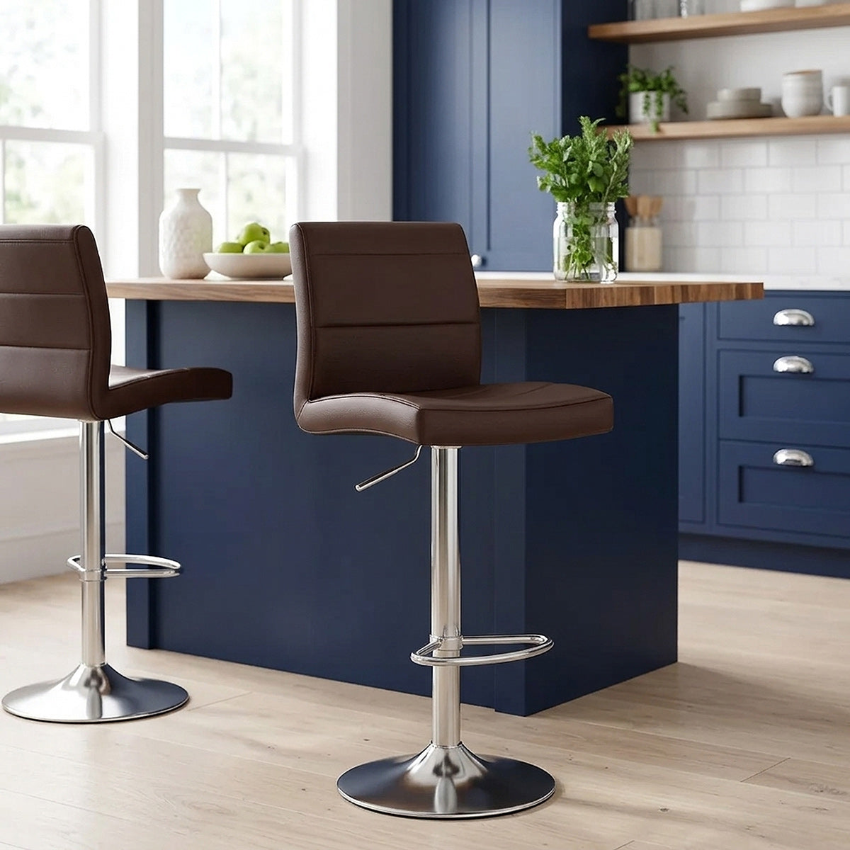 Chaise de Bar Faux Cuir Chrome Brossé - Breakfast Marron 