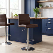 Chaise de Bar Faux Cuir Chrome Brossé - Breakfast Marron 