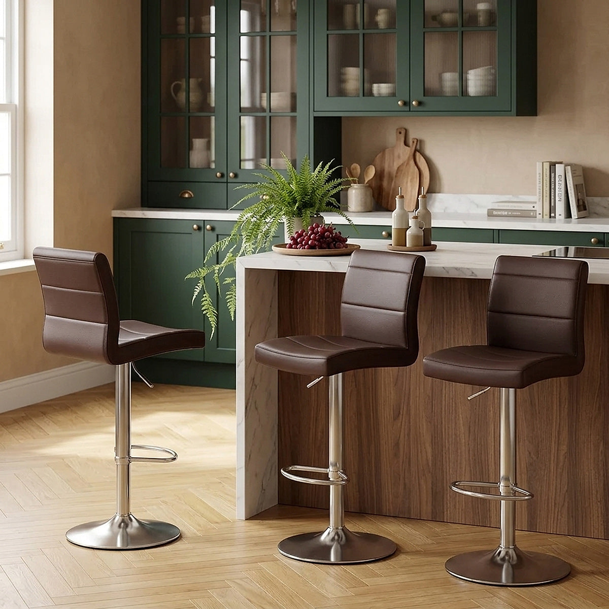 Chaise de Bar Faux Cuir Chrome Brossé - Breakfast Marron 