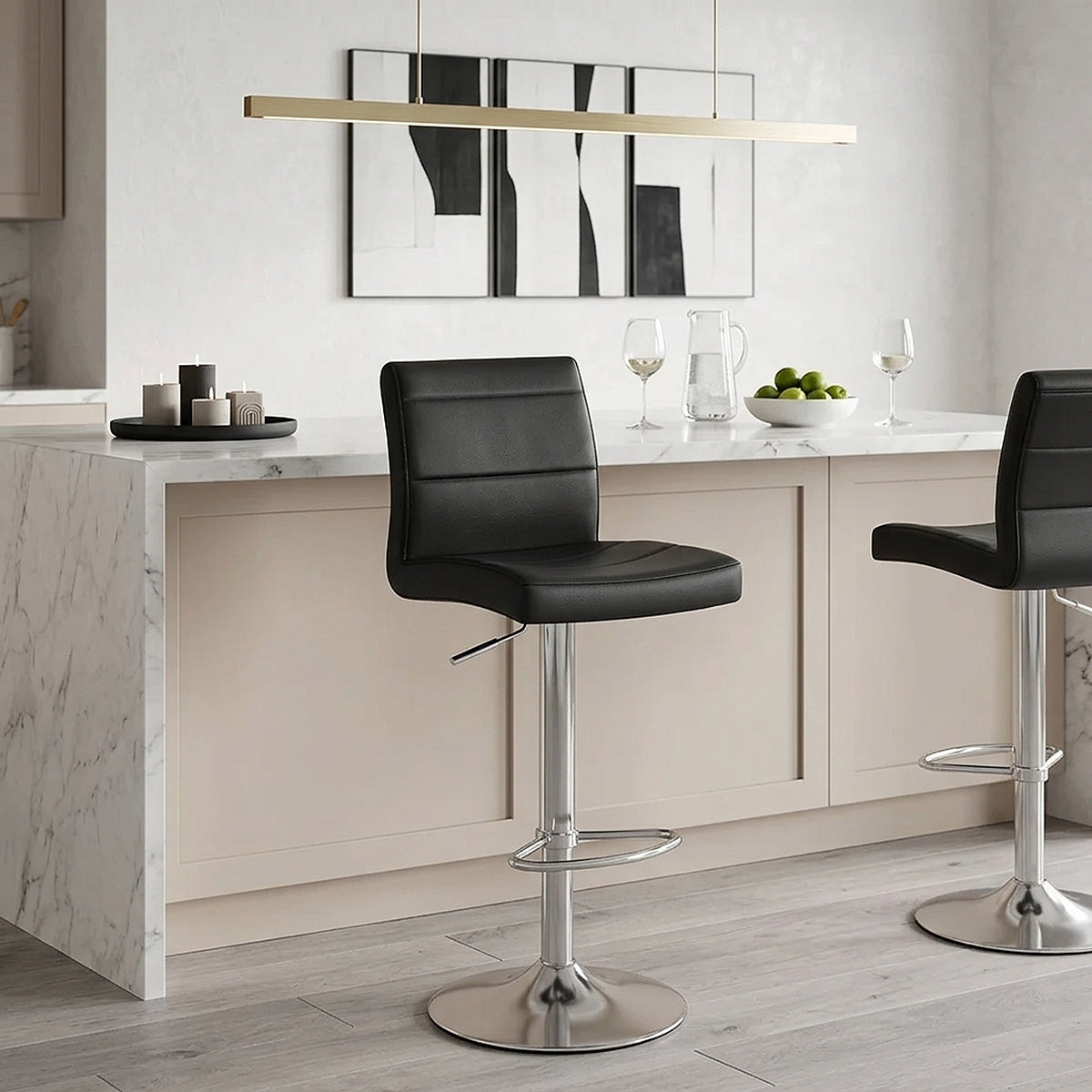 Chaise de Bar Faux Cuir Chrome Brossé - Breakfast Noir 