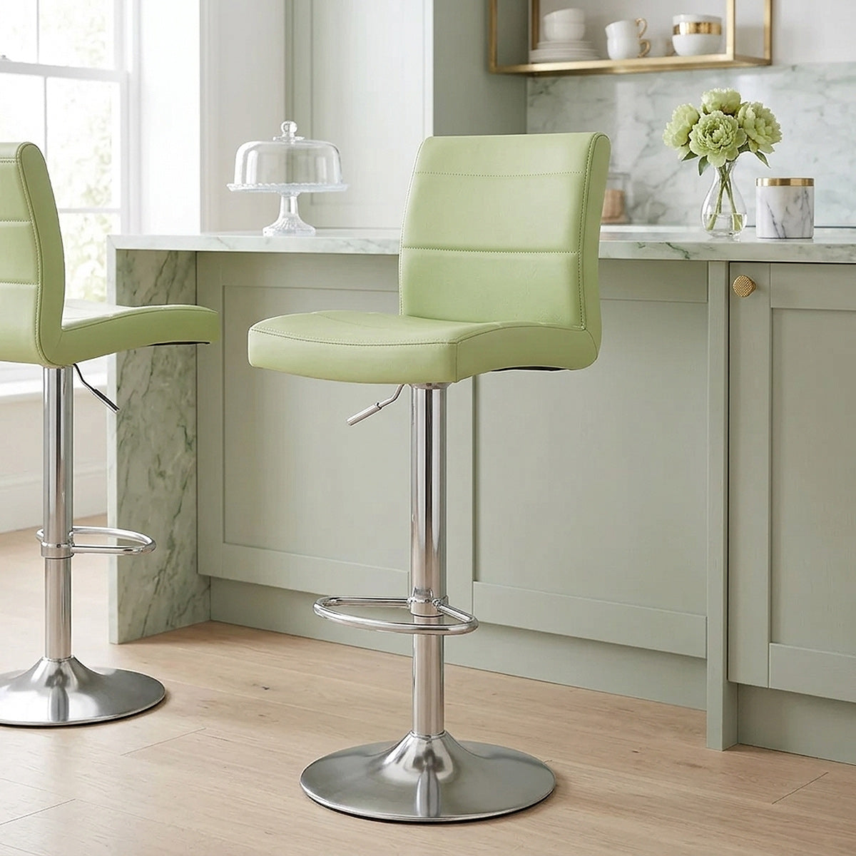 Chaise de Bar Faux Cuir Chrome Brossé - Breakfast Vert 