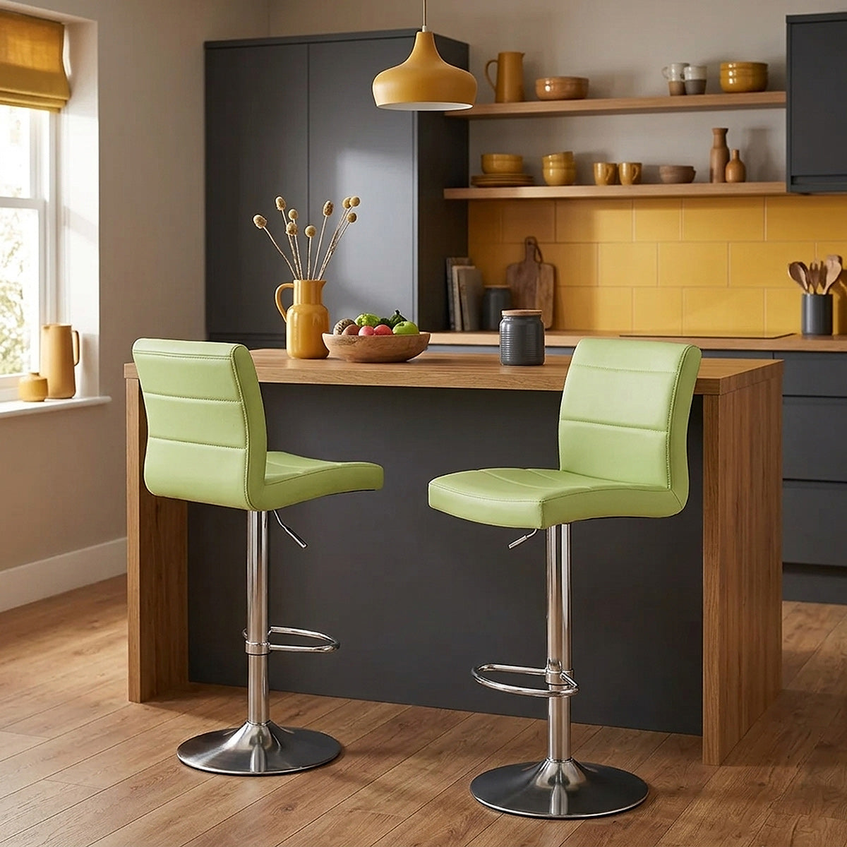 Chaise de Bar Faux Cuir Chrome Brossé - Breakfast Vert 