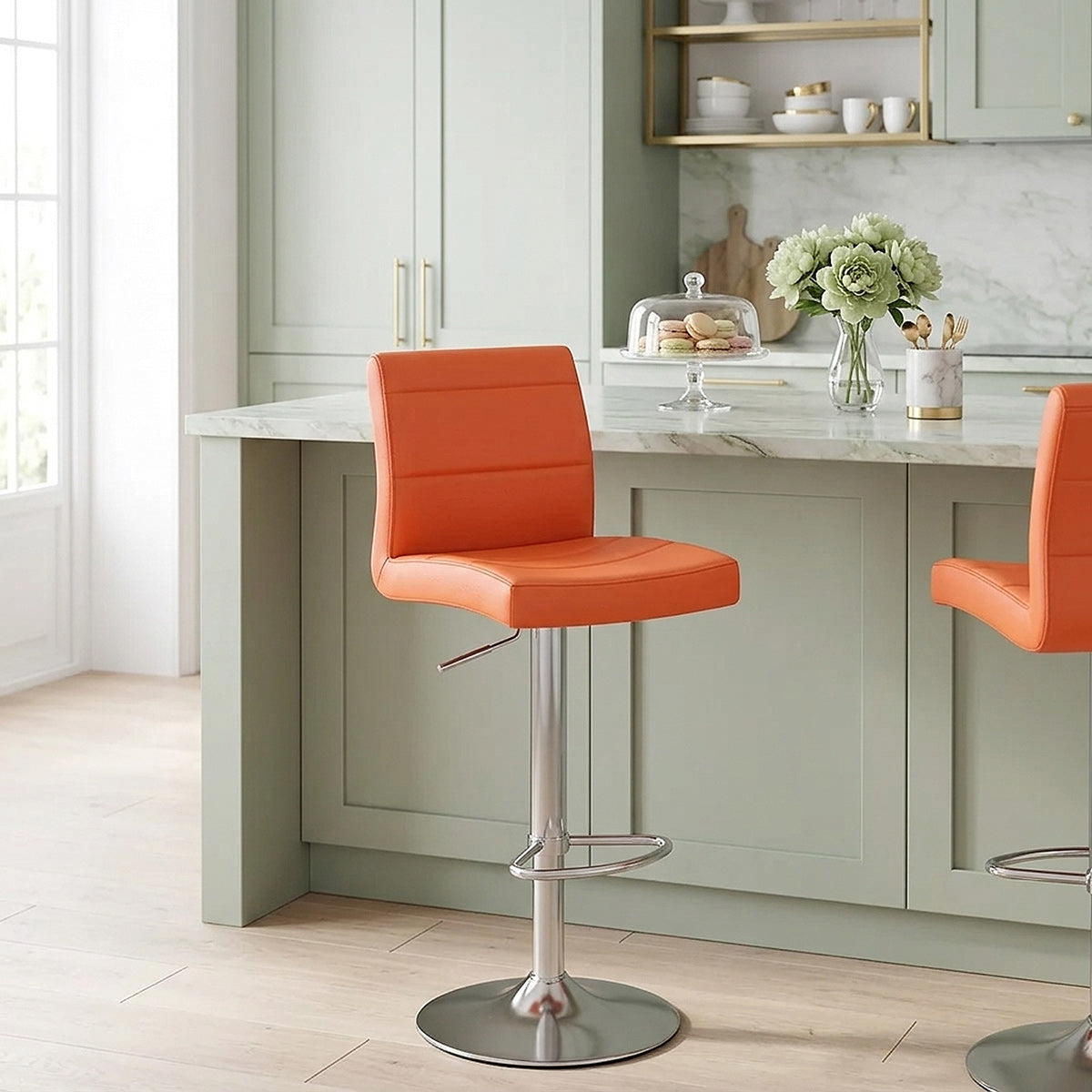 Chaise de Bar Faux Cuir Chrome Brossé - Breakfast Orange 