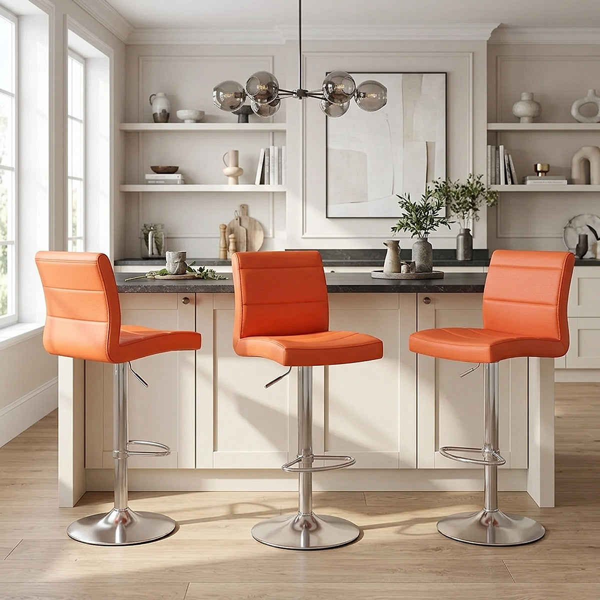 Chaise de Bar Faux Cuir Chrome Brossé - Breakfast Orange 