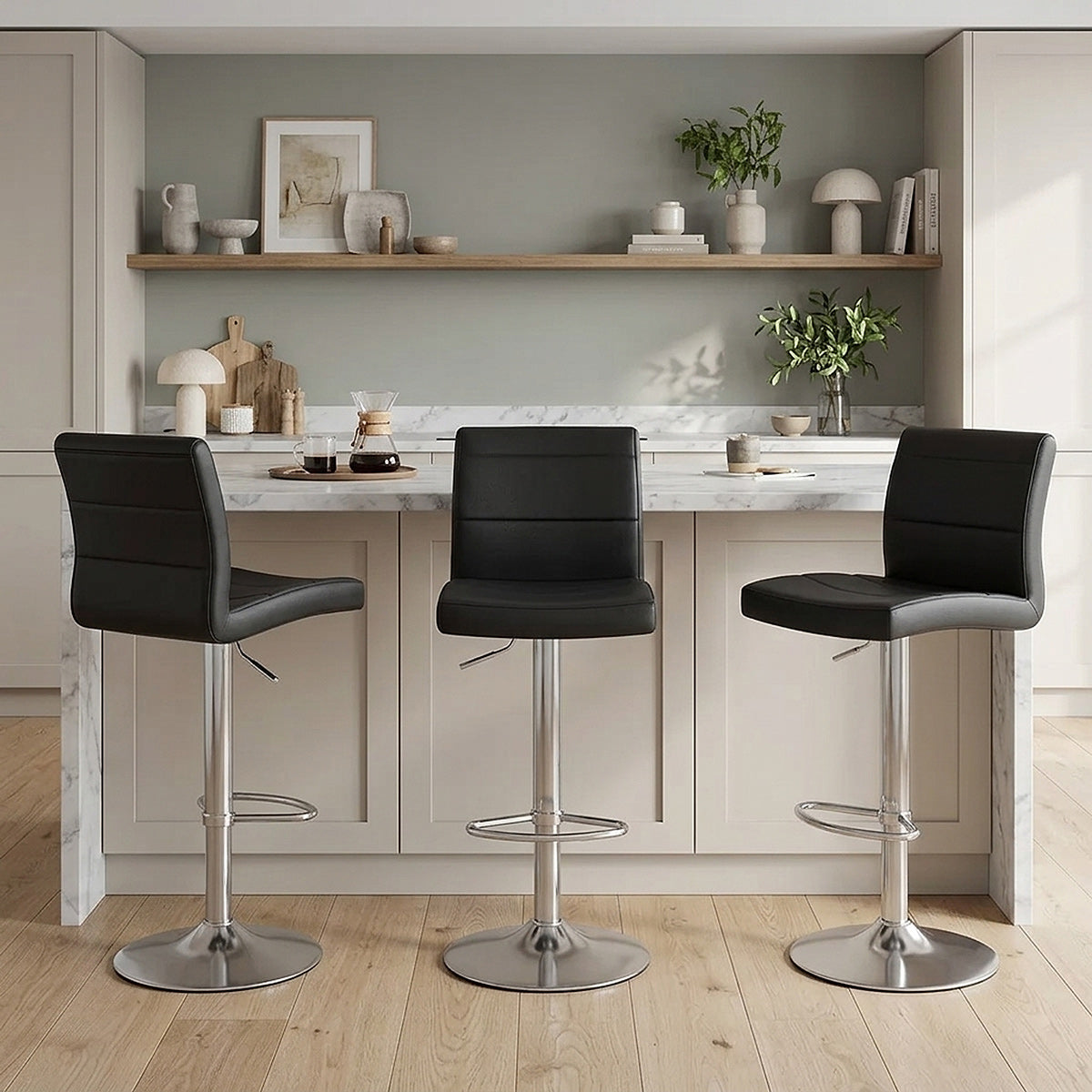 Chaise de Bar Faux Cuir Chrome Brossé - Breakfast Noir 