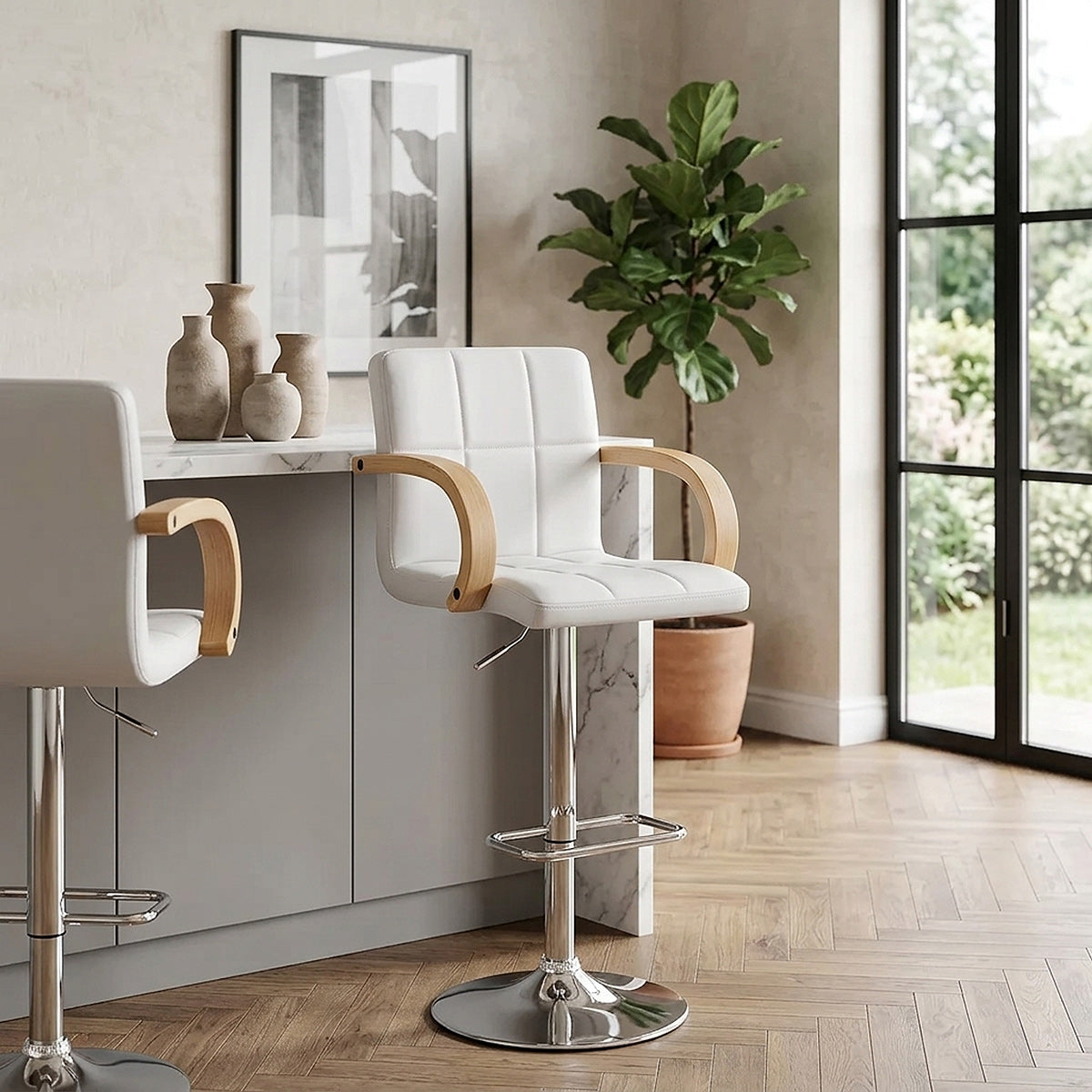 Chaise de Bar Faux Cuir Chrome - Burton Blanc 