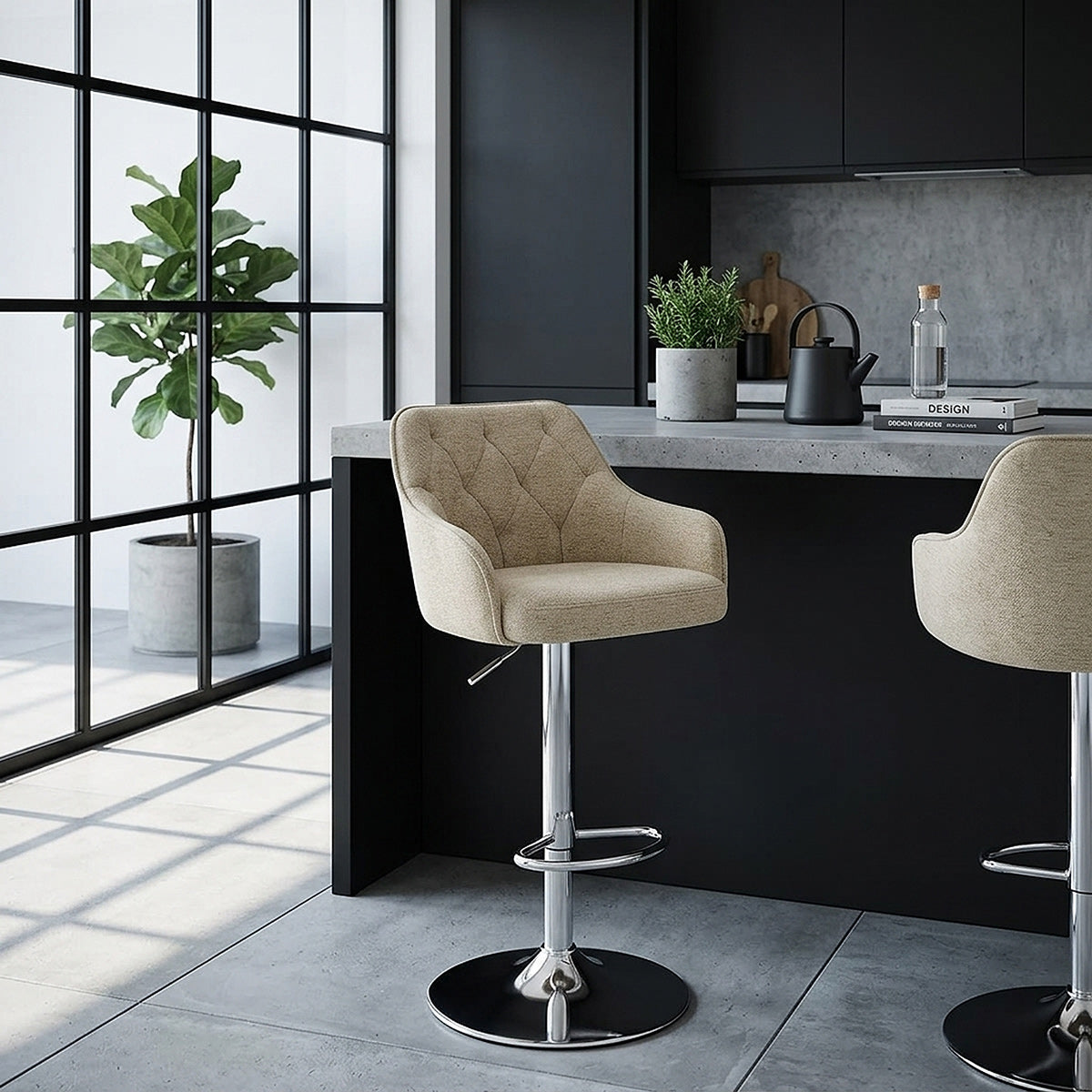 Tabouret de Bar Tissu - Butler Crème 