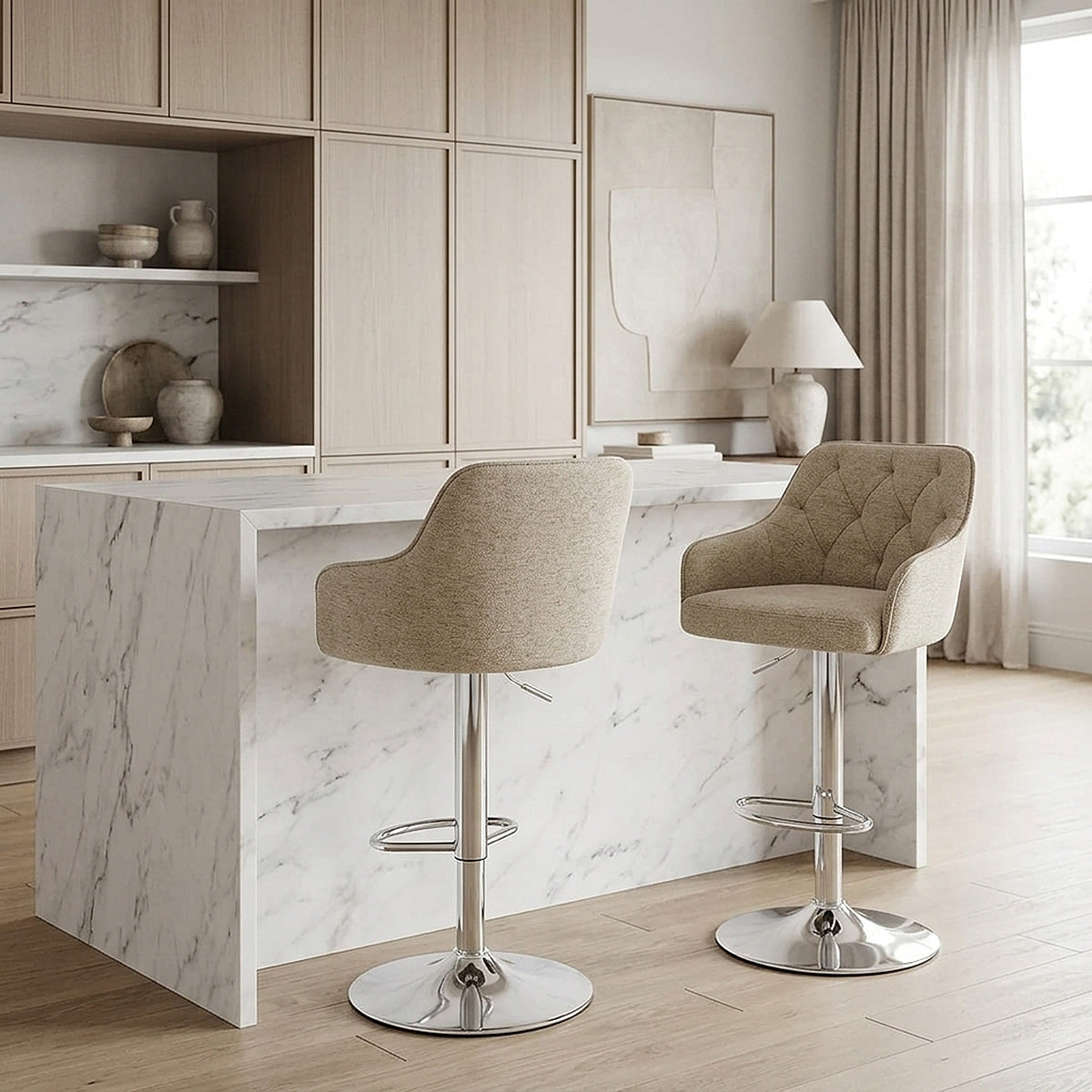 Tabouret de Bar Tissu - Butler Crème 