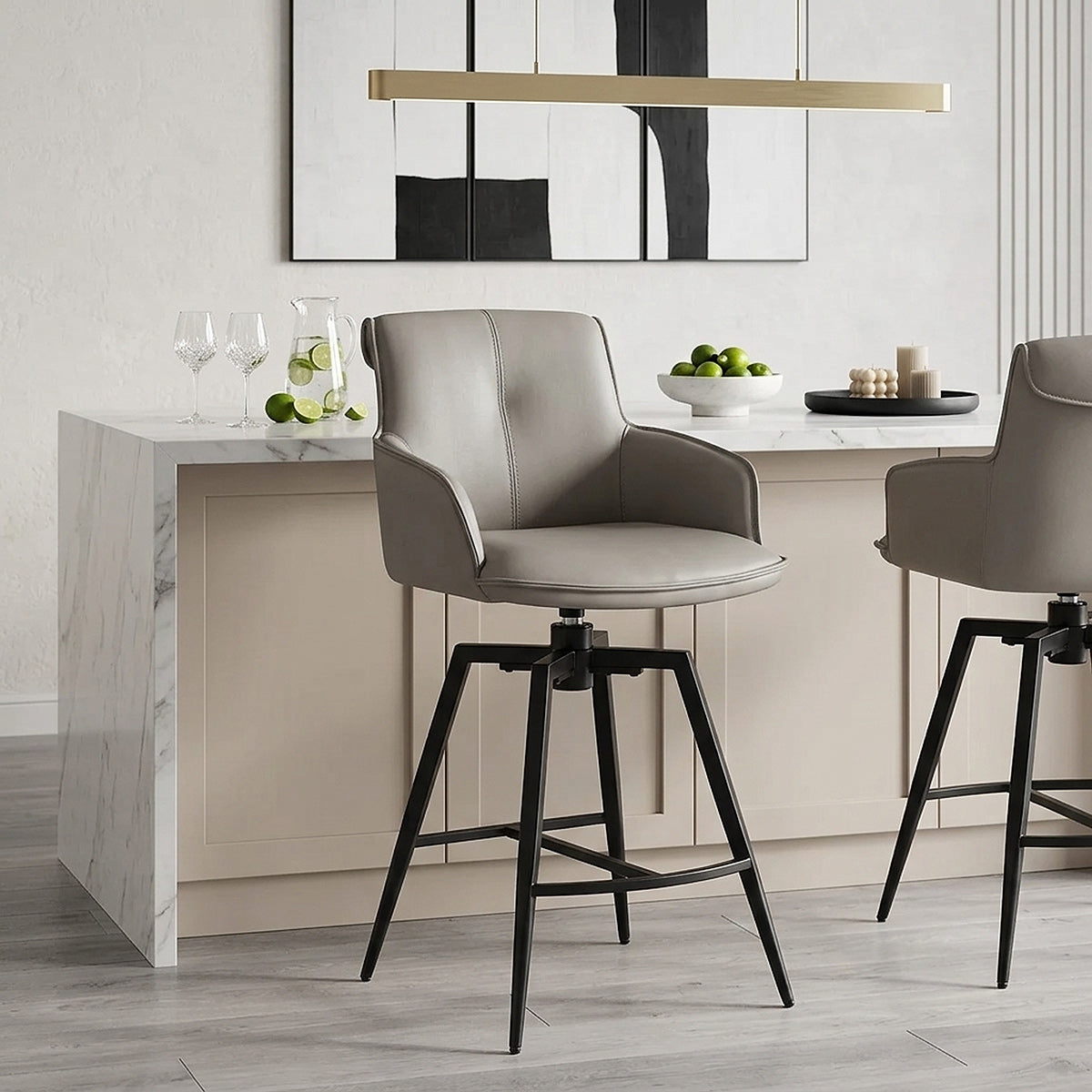 Tabouret Cuir Véritable - Camden Gris 