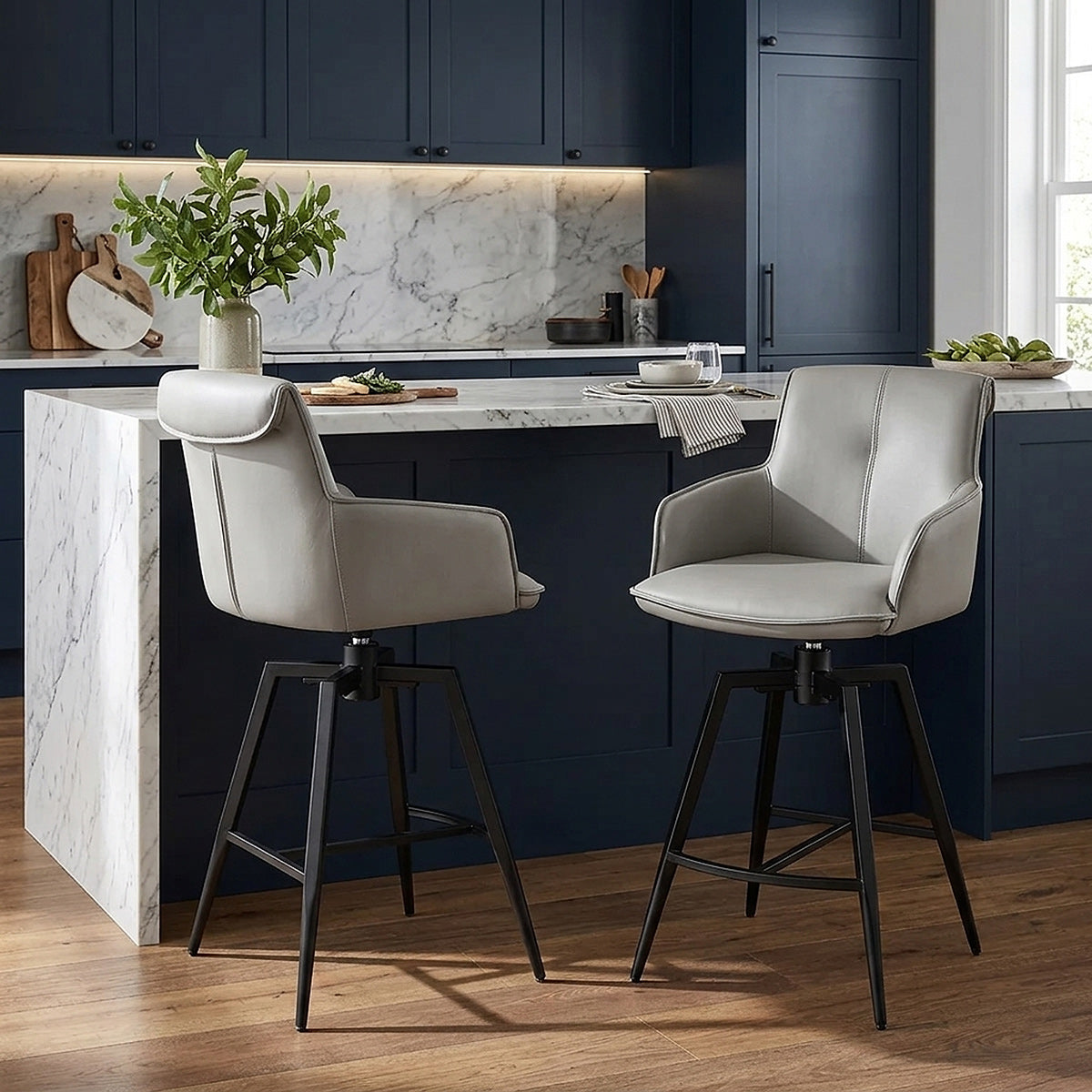 Tabouret Cuir Véritable - Camden Gris 
