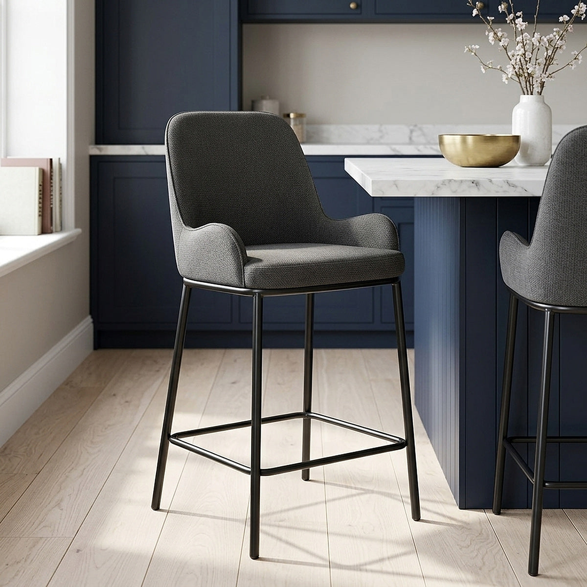 Tabouret de bar tissu - Cameo Gris Foncé 