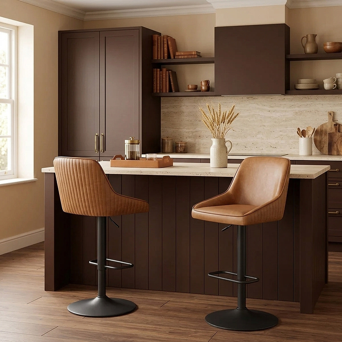 Tabouret Cuir Véritable - Canberra Marron 