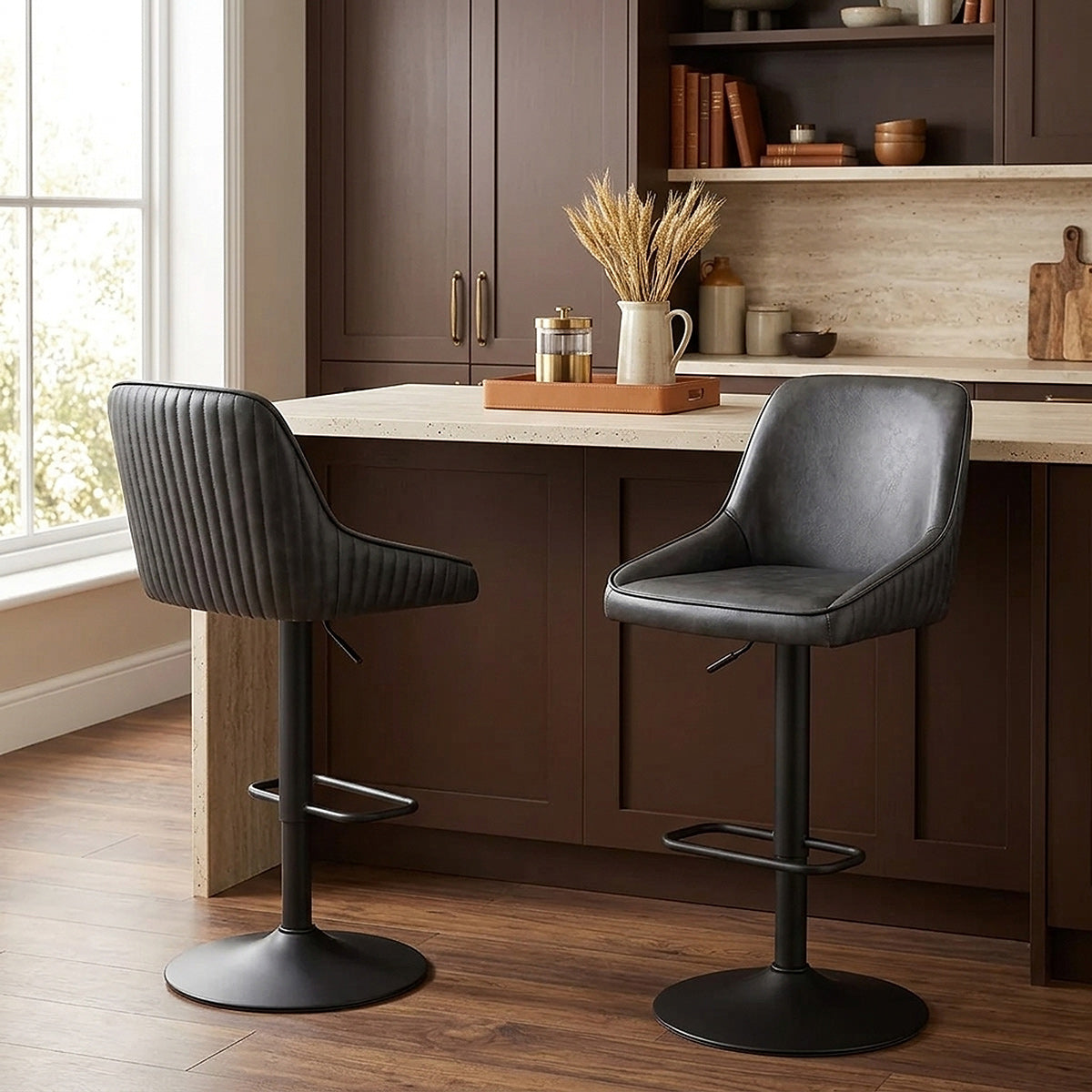 Tabouret Cuir Véritable - Canberra Noir 