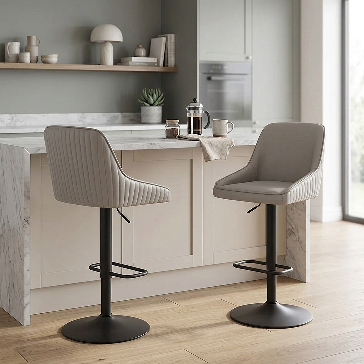 Tabouret Cuir Véritable - Canberra Gris 