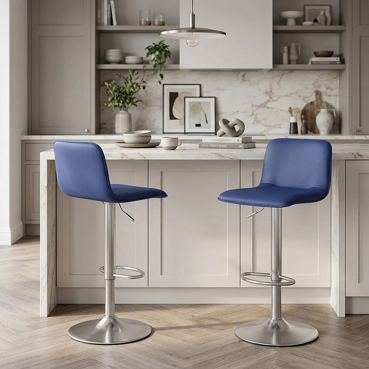 Chaise de Bar Faux Cuir Chrome Brossé - Cape Bleu 
