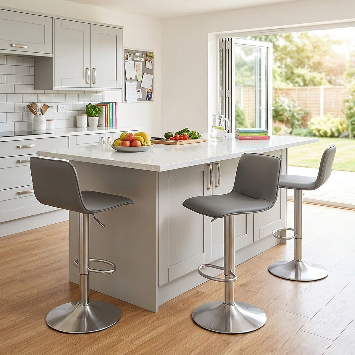 Chaise de Bar Faux Cuir Chrome Brossé - Cape Gris 