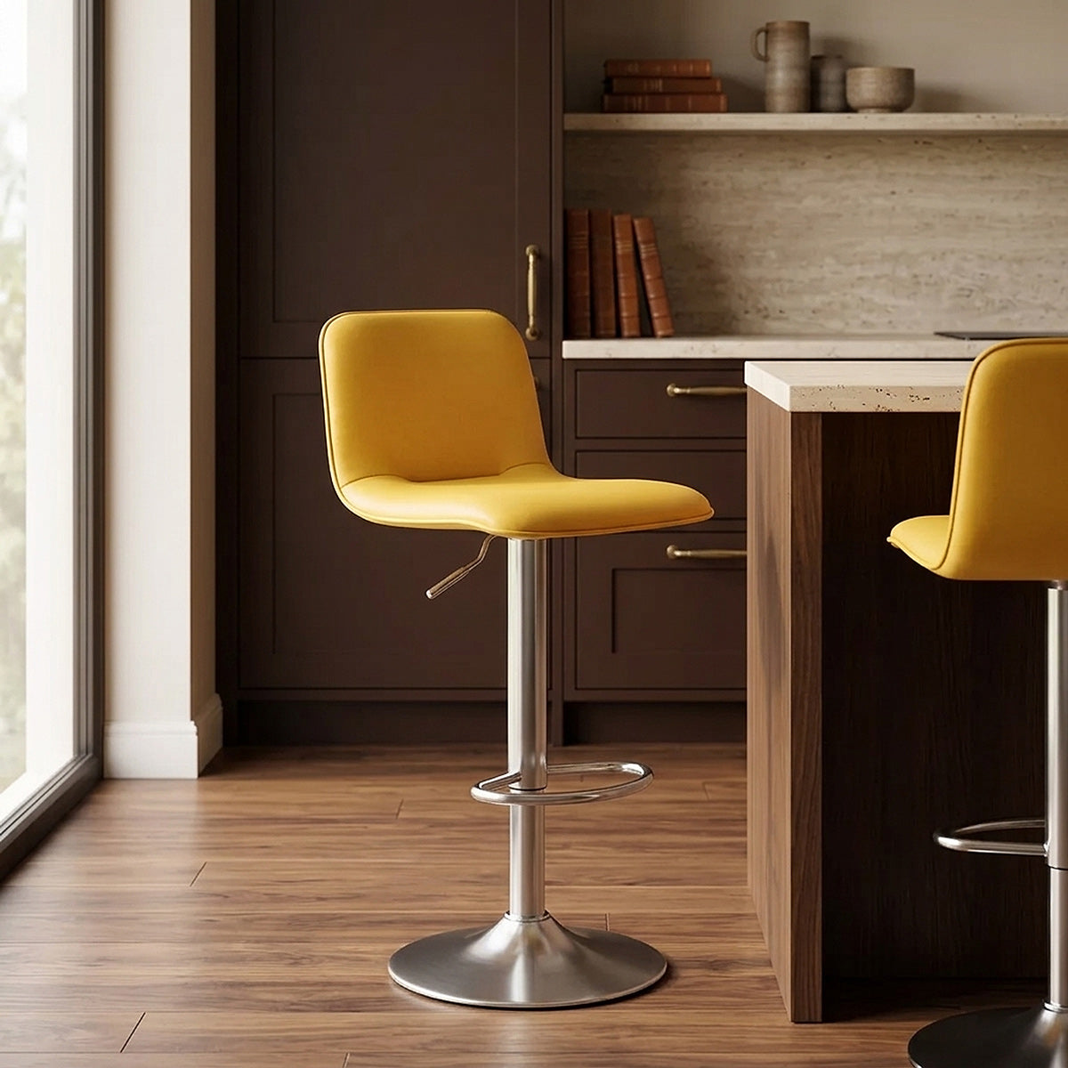 Chaise de Bar Faux Cuir Chrome Brossé - Cape Jaune 