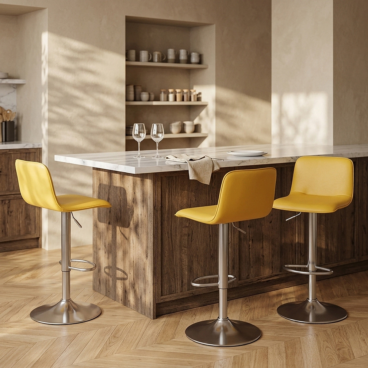 Chaise de Bar Faux Cuir Chrome Brossé - Cape Jaune 