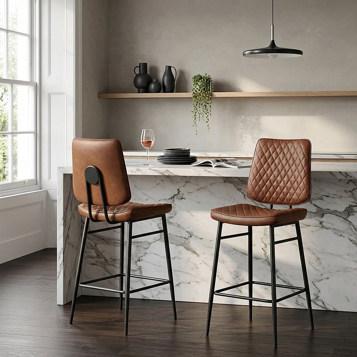 Tabouret Faux Cuir - Caprice Marron 