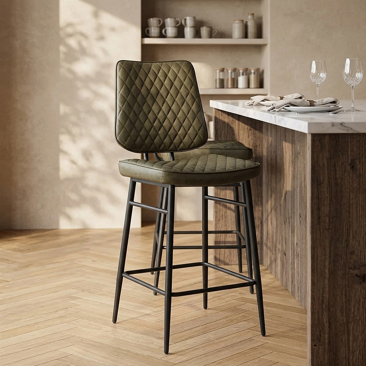 Tabouret Faux Cuir - Caprice Vert 