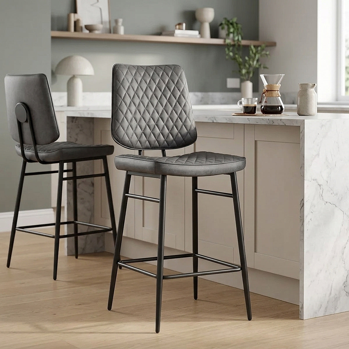 Tabouret Faux Cuir - Caprice Gris 