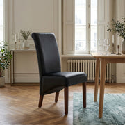 Chaise Bois Cuir Croûté - Carlo Noyer Noir 