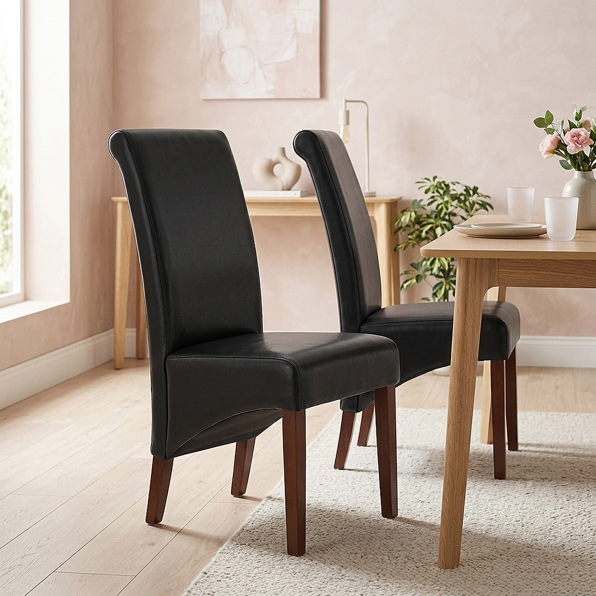 Chaise Bois Cuir Croûté - Carlo Noyer Noir 