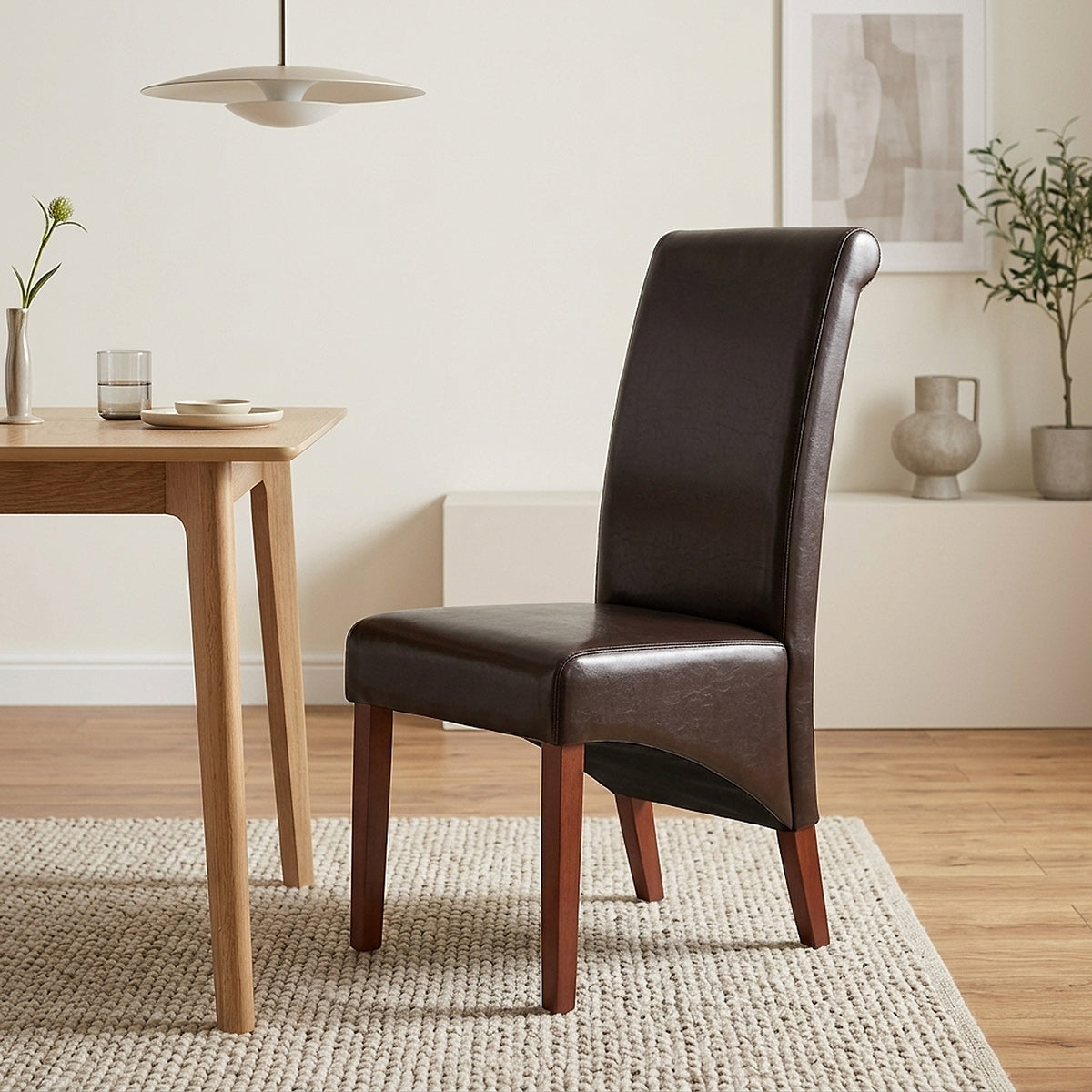 Chaise Bois Cuir Croûté - Carlo Noyer Marron 