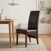 Chaise Bois Cuir Croûté - Carlo Noyer Marron 