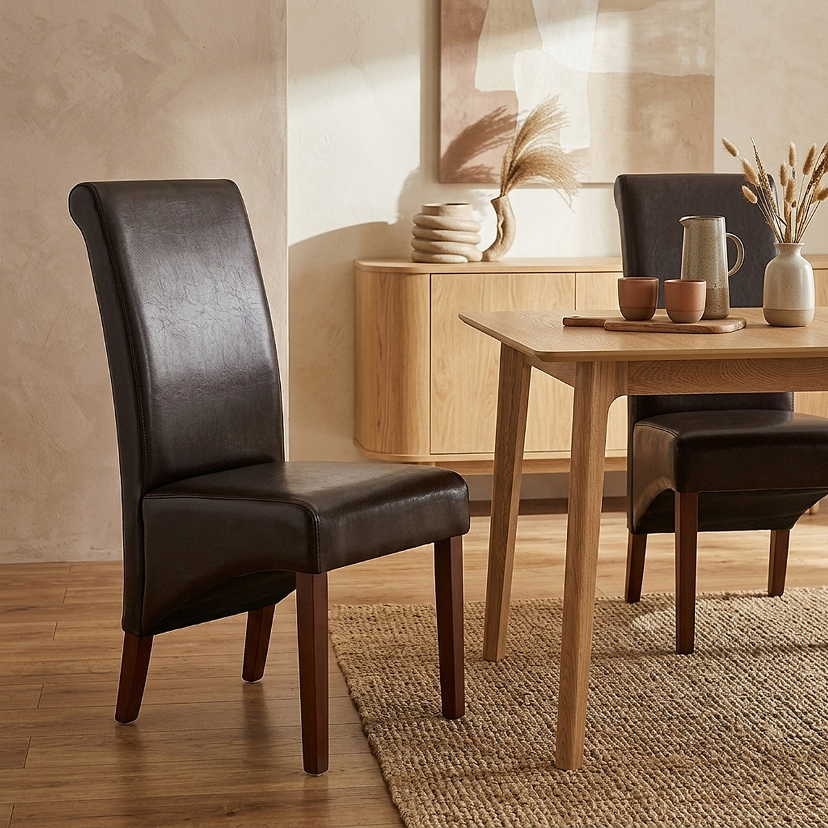 Chaise Bois Cuir Croûté - Carlo Noyer Marron 