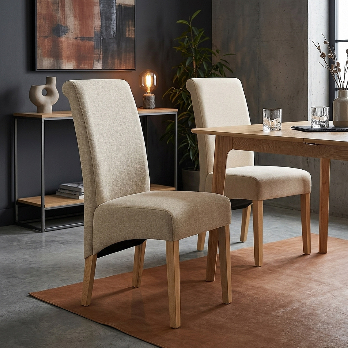 Chaise Chêne Tissu - Carlo Crème 