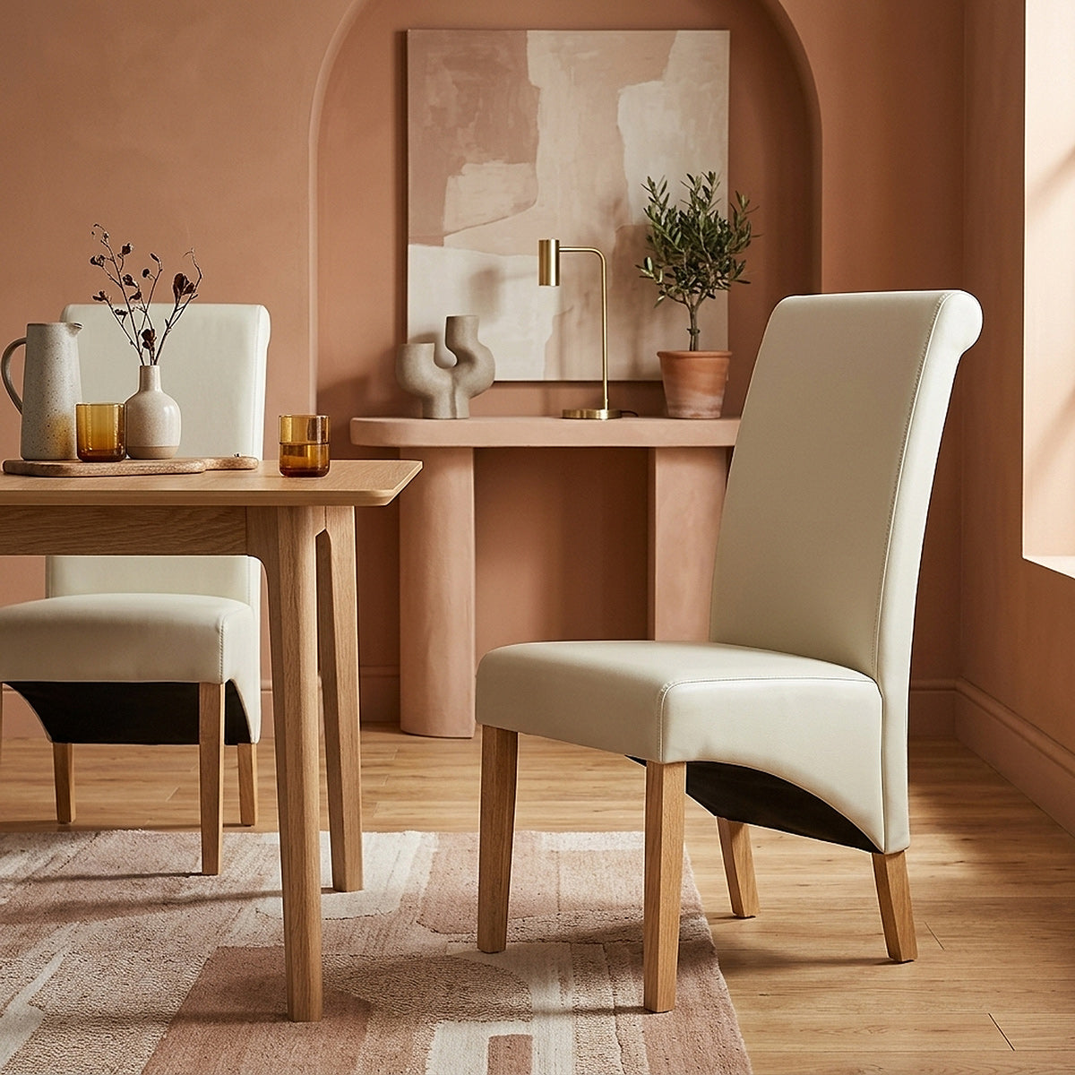 Chaise Bois Cuir Croûté - Carlo Chêne Crème 