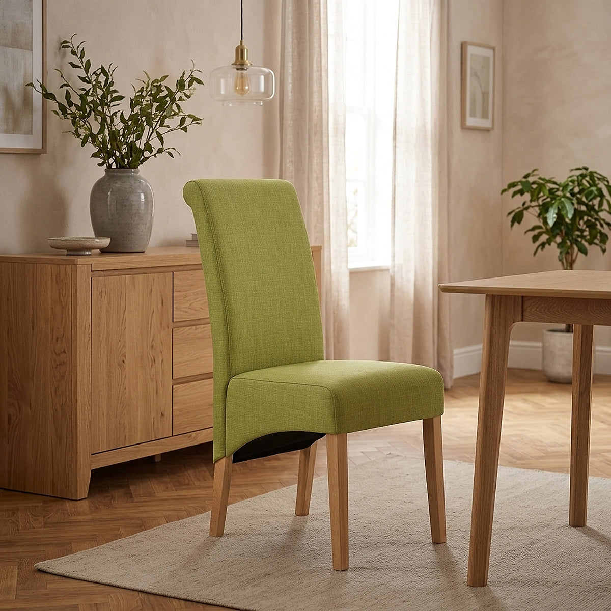 Chaise Chêne Tissu - Carlo Vert 