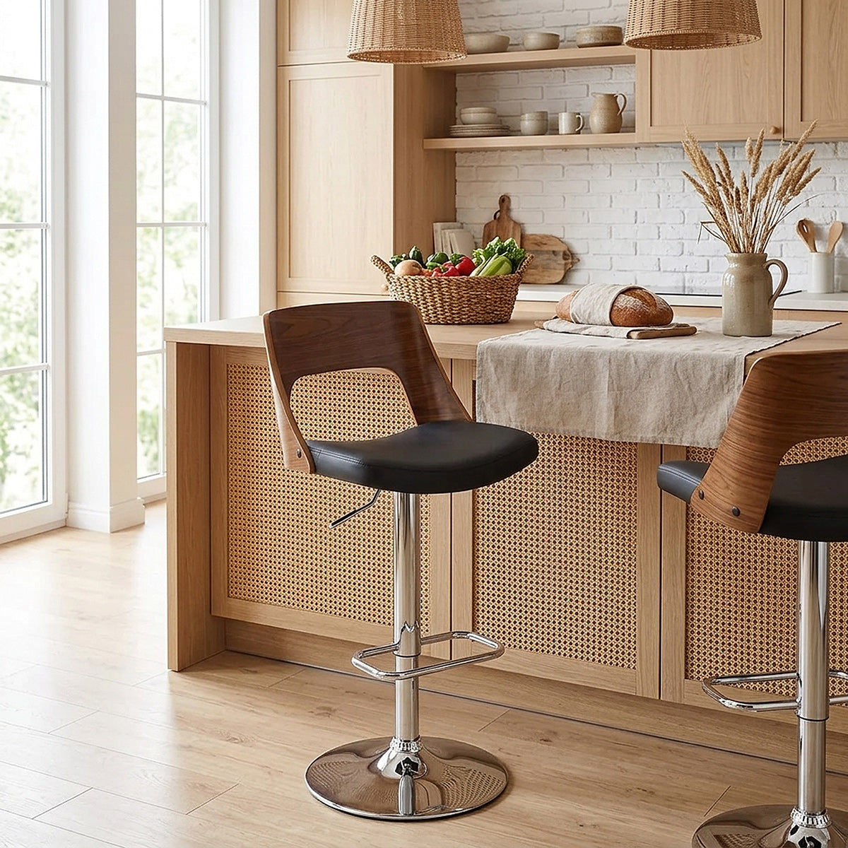 Chaise de Bar Bois Chrome - Carmen Noir 