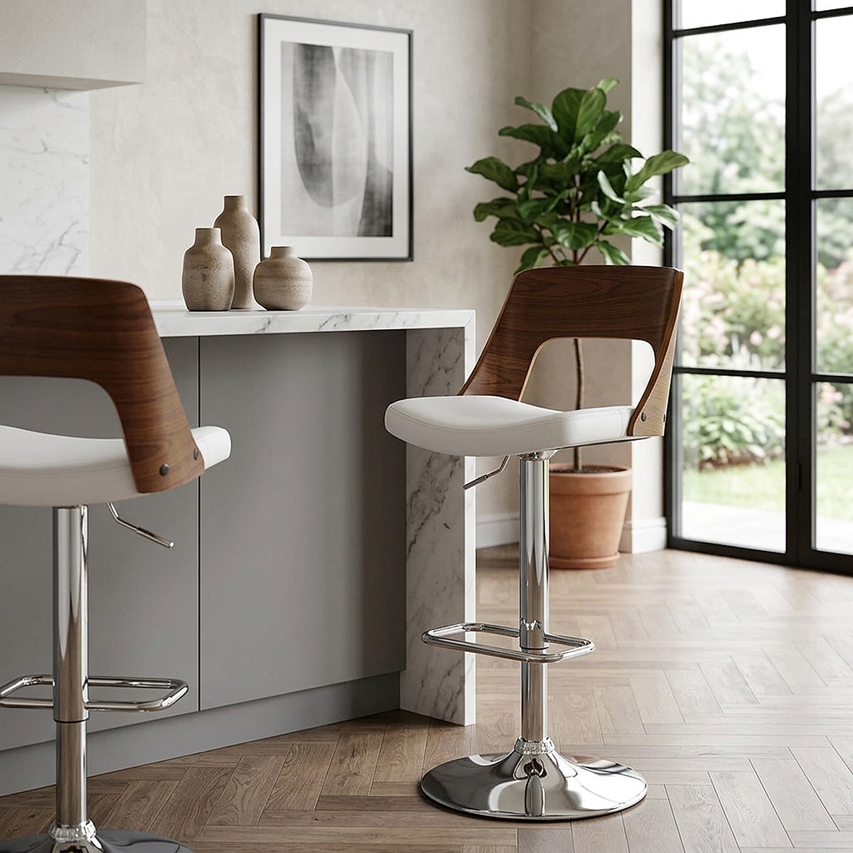 Chaise de Bar Bois Chrome - Carmen Blanc 