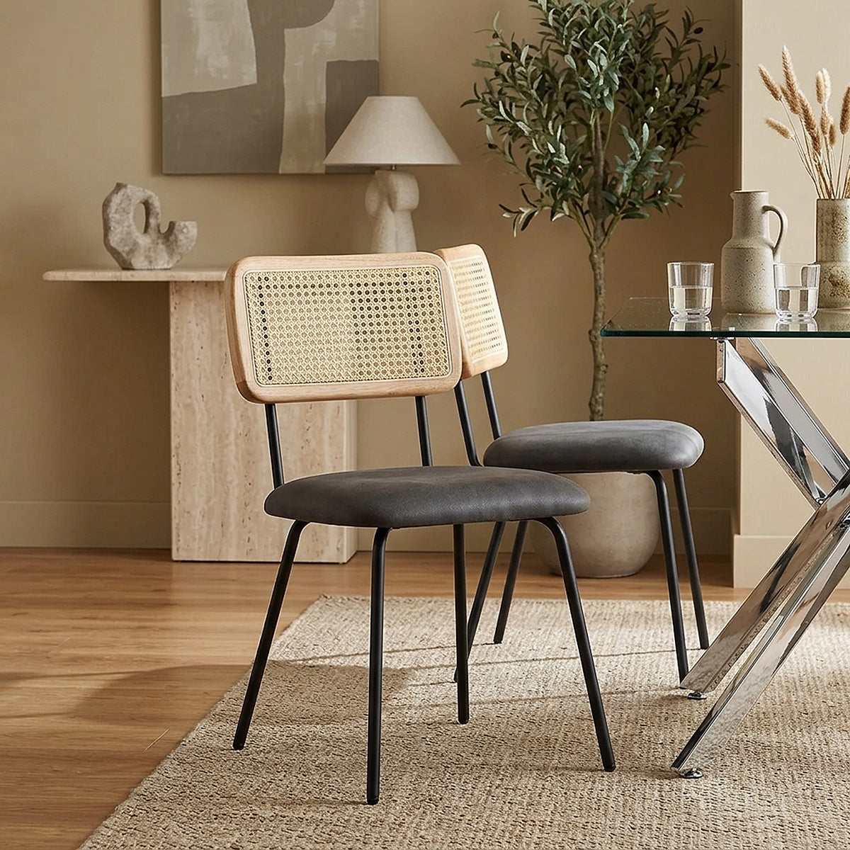 Chaise Faux Cuir - Cassis Gris Foncé 