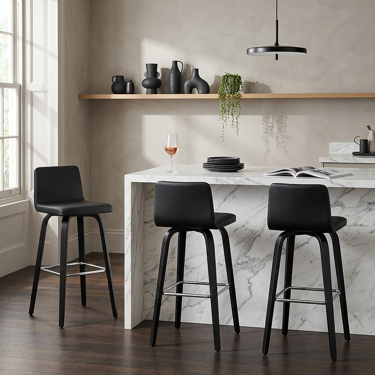 Tabouret Simili Cuir - Charlotte Noir 