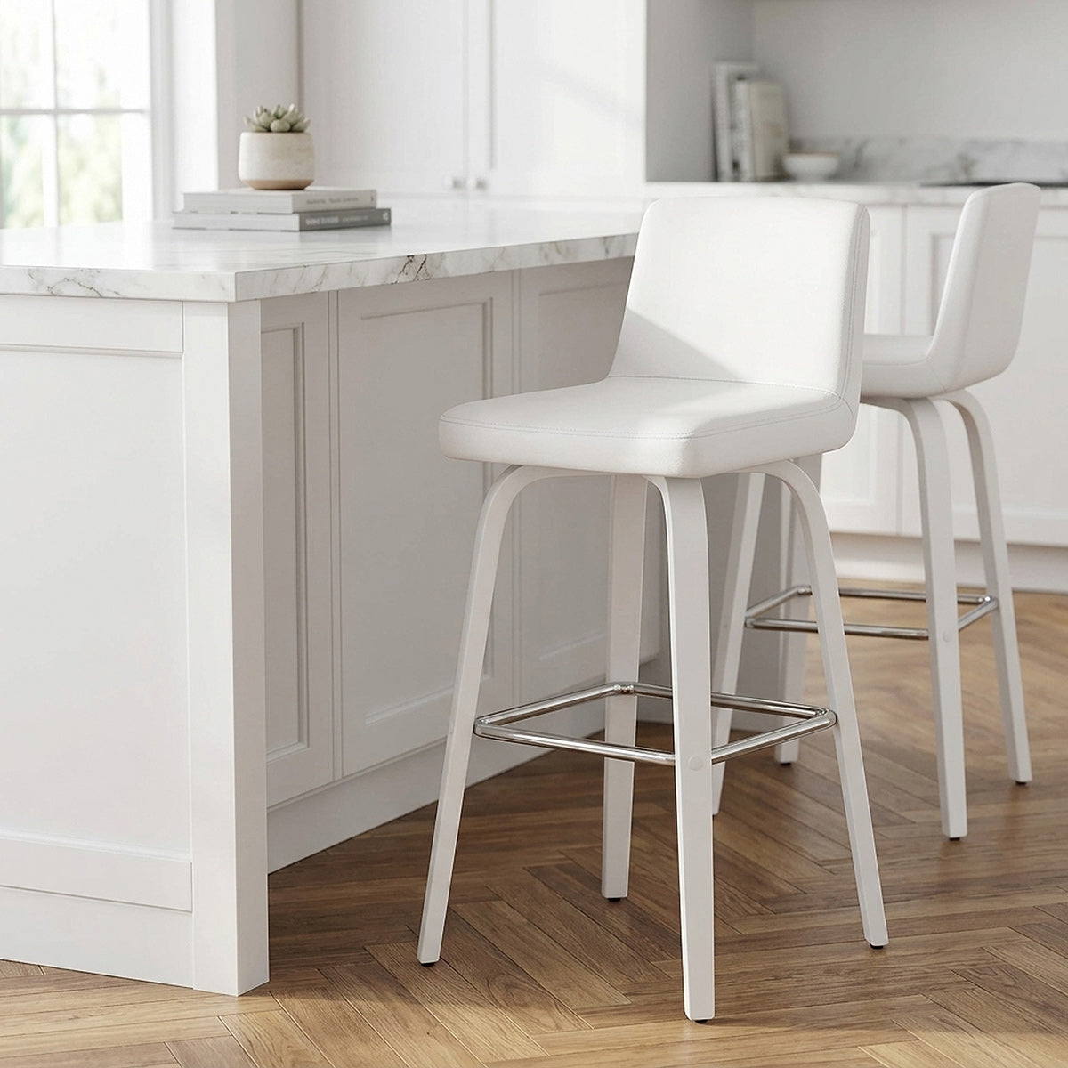 Tabouret Simili Cuir - Charlotte Blanc 